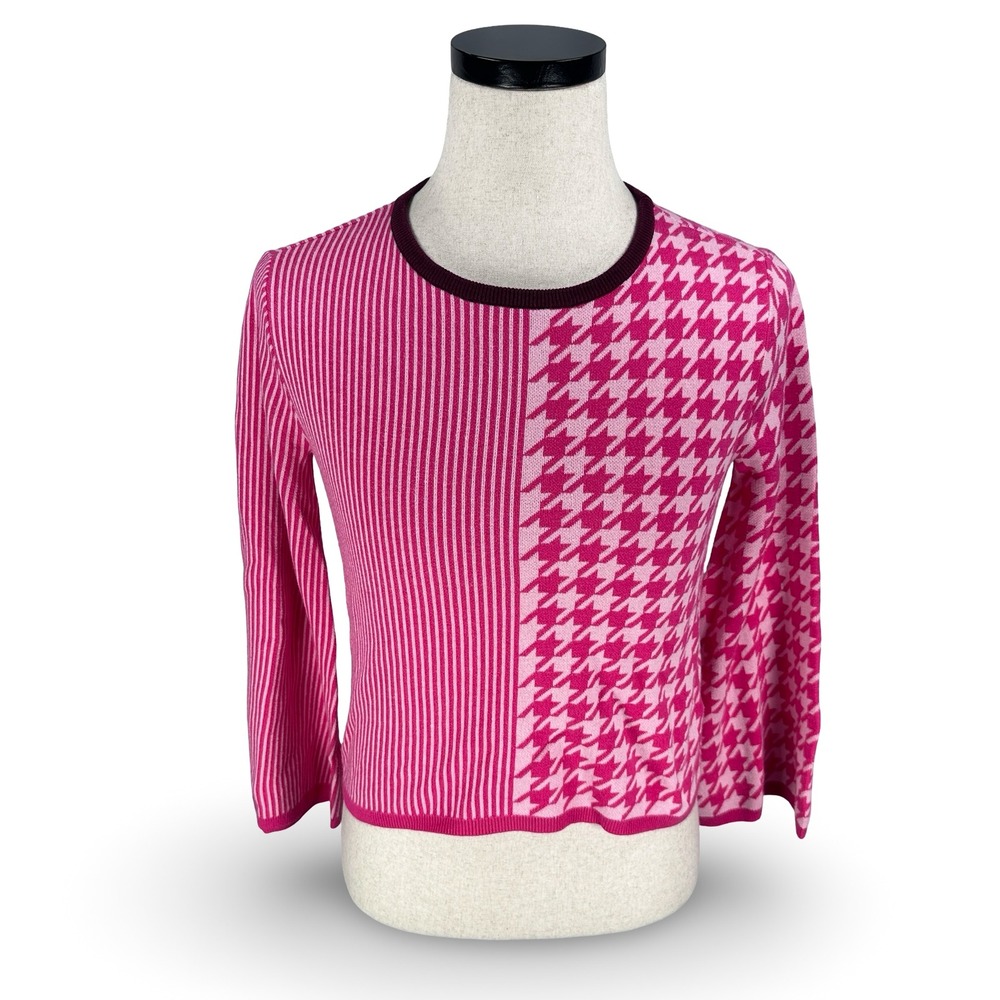 Dolan Left Coast Sierra Pink Houndstooth‎ Striped Mixed Pattern Sweater XS